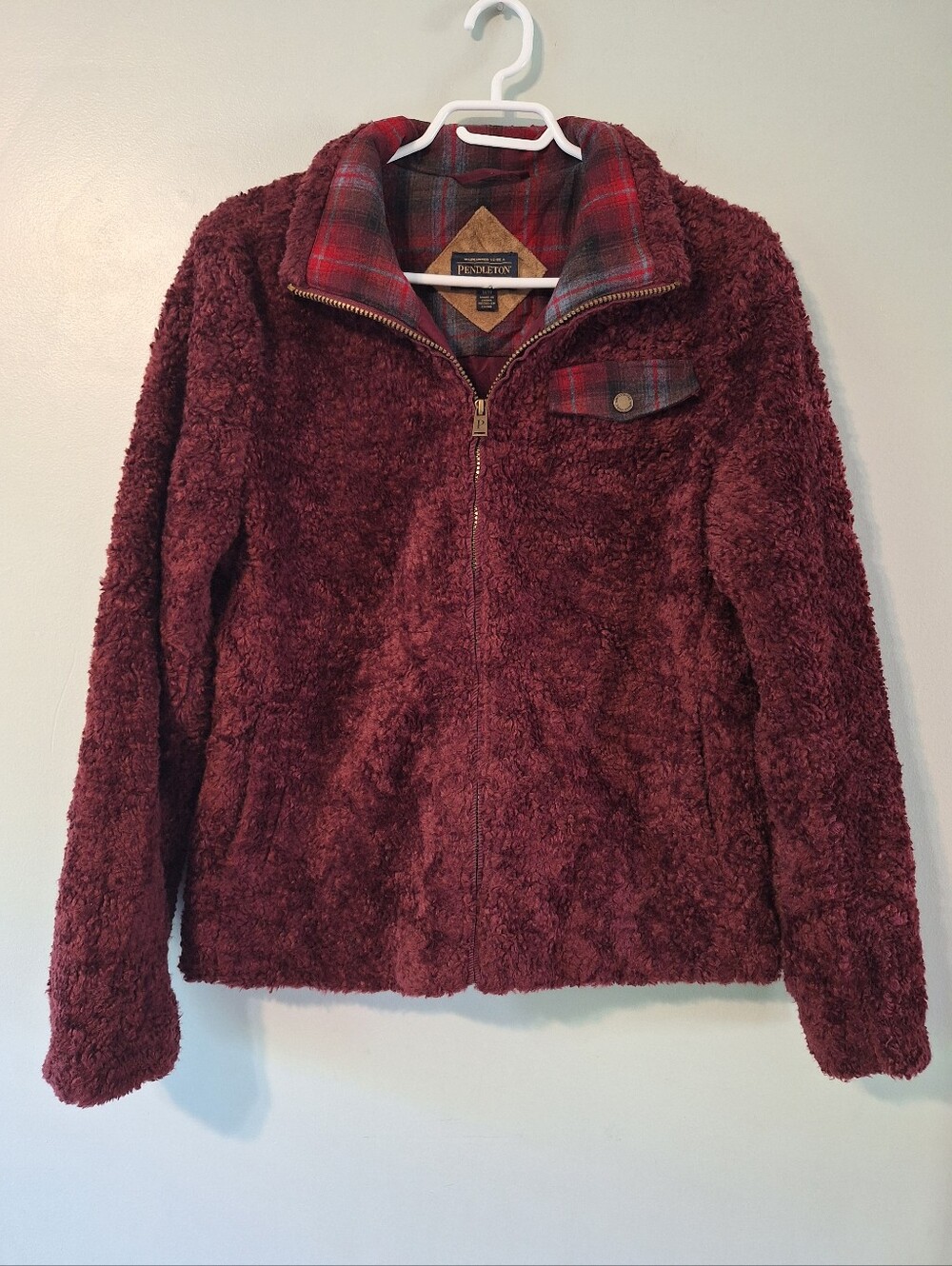 Pendleton Burgundy Fuzzy Zip-Up Jacket - M